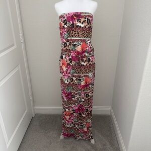 NWOT LASCANA/Venus strapless tropical leopard dress size medium
